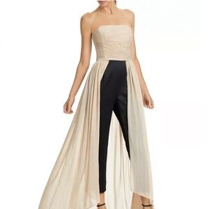Halston Strapless Ruched Dramatic Pleated Jumpsuit  Size 6